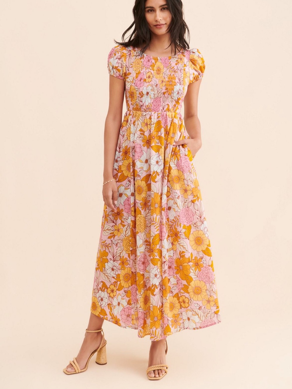 Kachel Pink & Yellow Floral Maxi Dress